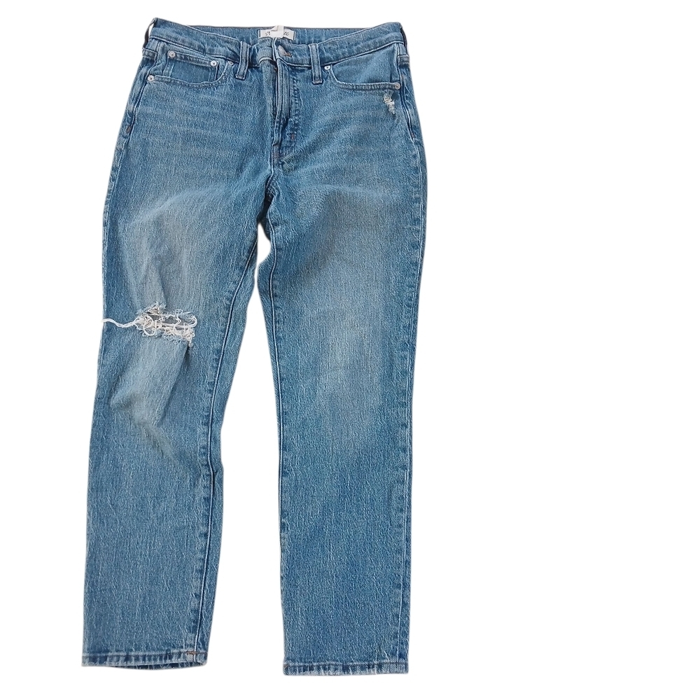 Madewell Jean Mid Rise Perfect Vintage Style Distressed Med Wash Leg Size 29